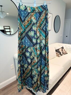 Johnny Was Blue Teal Paisley Floral Wide-Leg Pants
